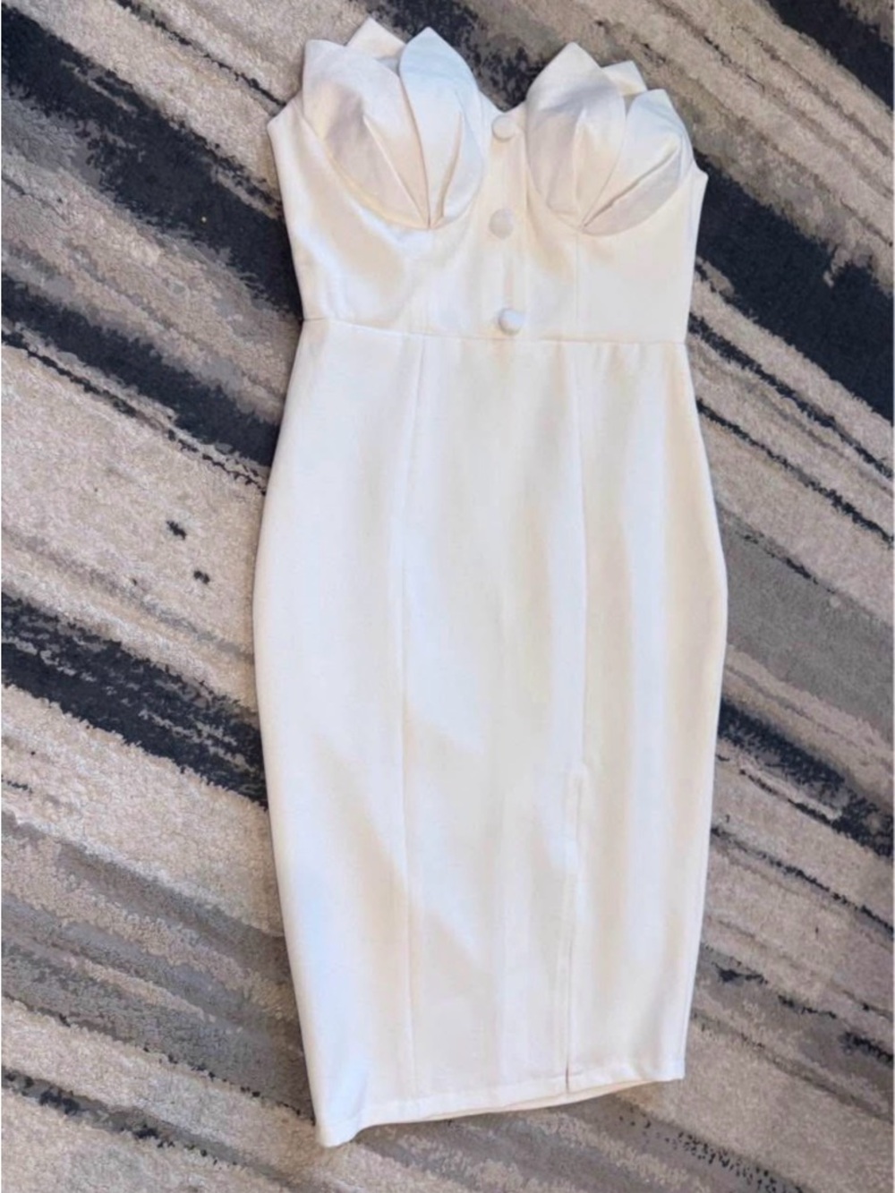 White Strapless Sweetheart Midi Dress
